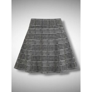 Max Studio Black White Houndstooth Knit Skater Skirt A-Line Flare Large